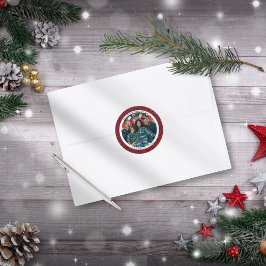 Elegante rode kerst & gelukkig nieuwjaar foto ronde sticker