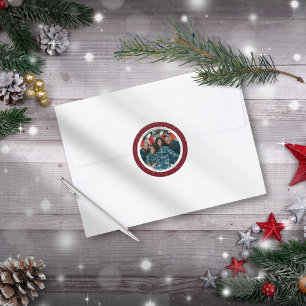 Elegante rode kerst & gelukkig nieuwjaar foto ronde sticker