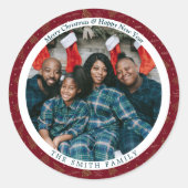Elegante rode kerst & gelukkig nieuwjaar foto ronde sticker (Voorkant)