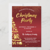 Elegante rode kerst glitter boom gouden partij kaart (Voorkant)