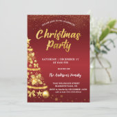 Elegante rode kerst glitter boom gouden partij kaart (Staand voorkant)