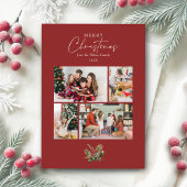 Elegante rode kerst groen foto collage feestdagenkaart