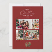 Elegante rode kerst groen foto collage feestdagenkaart (Voorkant)