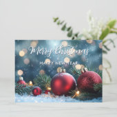 Elegante rode kerst ornamenten bedrijf feestdagenkaart (Staand voorkant)