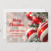 Elegante rode kerst ornamenten bedrijf feestdagenkaart (Voorkant)