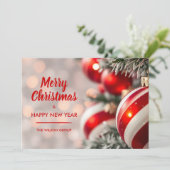 Elegante rode kerst ornamenten bedrijf feestdagenkaart (Staand voorkant)