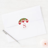 Elegante rode kerst ornamenten groen monogram ronde sticker (Envelop)