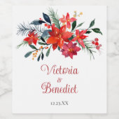 Elegante Rode Kerst Poinsettia Huwelijk Custom Wijn Etiket (Enkel label)