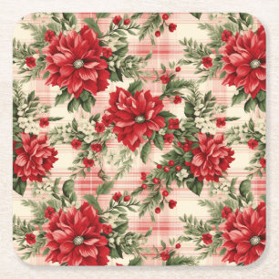 Elegante rode kerst poinsettia kartonnen onderzetters