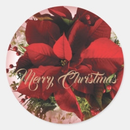 Elegante rode kerst poinsettia ronde sticker