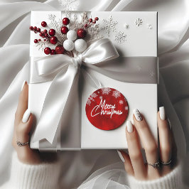 Elegante Rode Kerst sneeuwvlokken Ronde Sticker