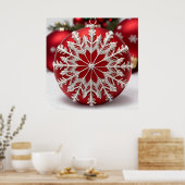 Elegante Rode Kerstbal met Sneeuwvlok Poster (Keuken)