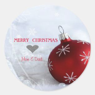 Elegante rode kerstbal sneeuwvlokken ronde sticker