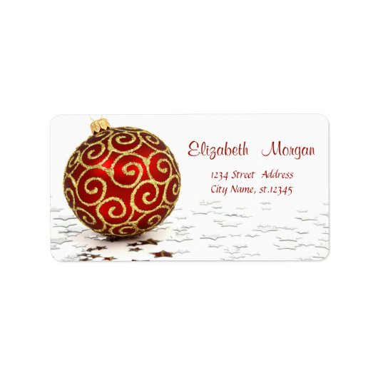 Elegante rode kerstbal, sterren etiket (Voorkant)