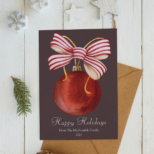 Elegante Rode Kerstbalornament Plat Feestdagenkaart