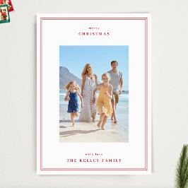 Elegante rode kerstbes eenvoudige lijsten 3 foto feestdagenkaart