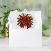 Elegante rode kerstboog met hulst en dennenappels