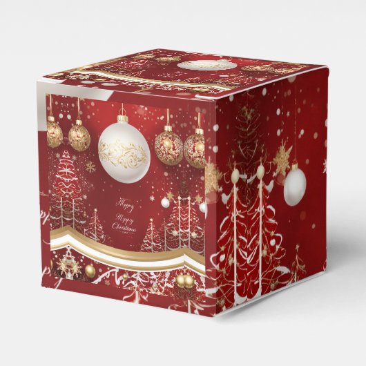 Elegante rode kerstboom en bal vakantie bedankdoosjes (Voorkant Zijde)