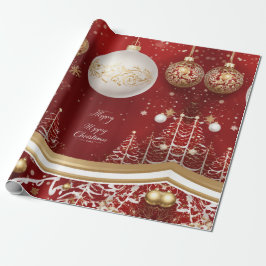 Elegante rode kerstboom en bal vakantie cadeaupapier