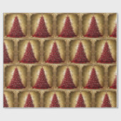 Elegante Rode Kerstboom Goud vrolijk kerstpatroon Cadeaupapier (Vlak)