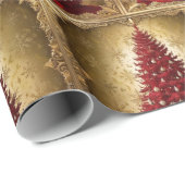 Elegante Rode Kerstboom Goud vrolijk kerstpatroon Cadeaupapier (Rol Hoek)