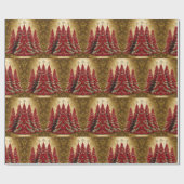 Elegante Rode Kerstboom Goud vrolijk kerstpatroon Cadeaupapier (Vlak)