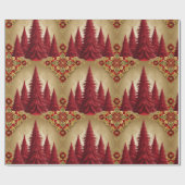Elegante Rode Kerstboom Goud vrolijk kerstpatroon Cadeaupapier (Vlak)