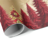 Elegante Rode Kerstboom Goud vrolijk kerstpatroon Cadeaupapier (Rol Hoek)