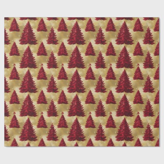 Elegante Rode Kerstboom Goud vrolijk kerstpatroon Cadeaupapier (Vlak)