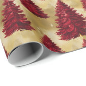 Elegante Rode Kerstboom Goud vrolijk kerstpatroon Cadeaupapier (Rol Hoek)