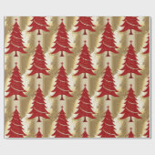 Elegante Rode Kerstboom Goud vrolijk kerstpatroon Cadeaupapier (Vlak)
