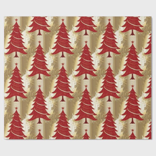 Elegante Rode Kerstboom Goud vrolijk kerstpatroon Cadeaupapier (Vlak)