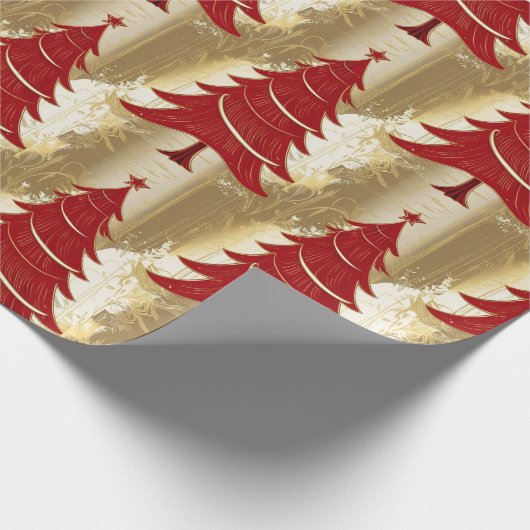Elegante Rode Kerstboom Goud vrolijk kerstpatroon Cadeaupapier (Hoek)