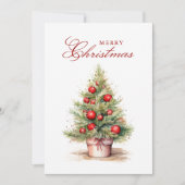 Elegante Rode Kerstboom Waterverf Custom Photo Feestdagenkaart (Voorkant)