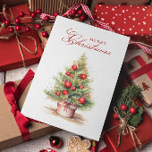 Elegante Rode Kerstboom Waterverf Custom Photo Feestdagenkaart