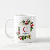 Elegante Rode Kerstgroen Monogram Koffiemok (Links)