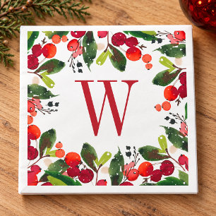 Elegante rode kerstgroen monogram krans servetten