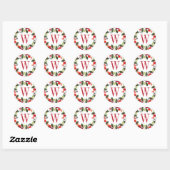 Elegante rode kerstgroenbessenmonogram ronde sticker (Vel)