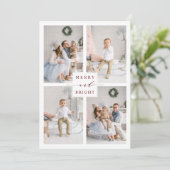 Elegante Rode Kerstkaart Merry & Bright met 4 foto (Staand voorkant)