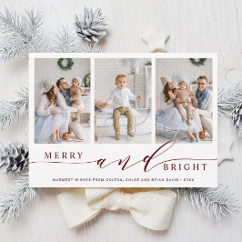 Elegante rode kerstkaart met 3 foto's: Merry and B