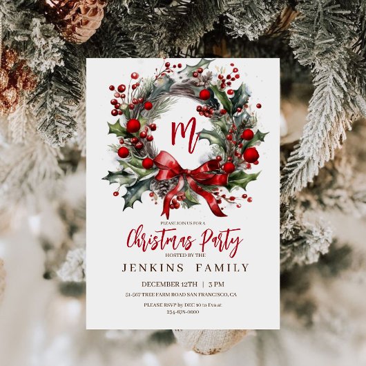 Elegante Rode Kerstmis Party waterverf Kaart