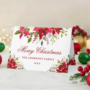 Elegante Rode Kerstmis Poinsettia Bloem Vouw Feestdagen Kaart
