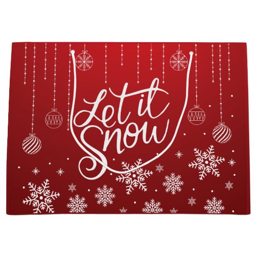 Elegante Rode Kerstmis Sneeuwvlokken Groot Cadeauzakje (Voorkant)