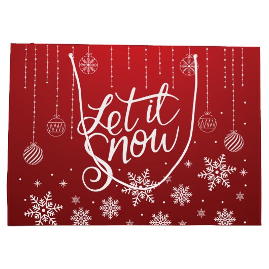 Elegante Rode Kerstmis Sneeuwvlokken Groot Cadeauzakje (Achterkant)