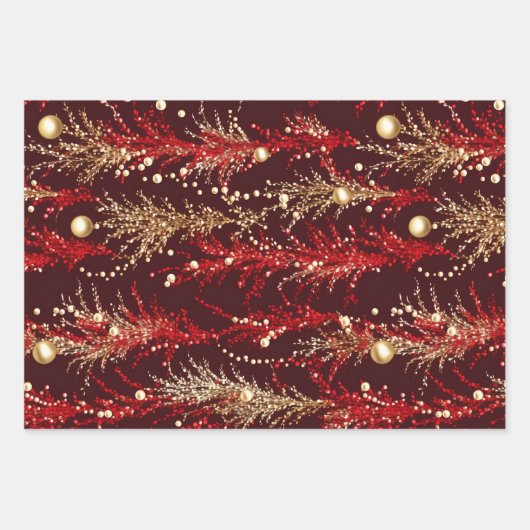 Elegante rode kerstset van 3 inpakpapier vel (Voorkant)