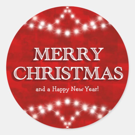 Elegante rode kerstverlichtings slingers  ronde sticker (Voorkant)
