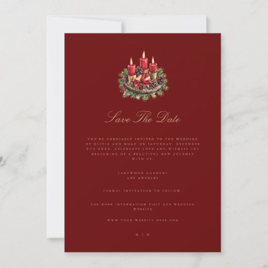 Elegante rode kerstversiering Save the Date Kaart (Voorkant)