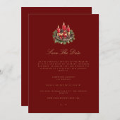 Elegante rode kerstversiering Save the Date Kaart (Voorkant / Achterkant)