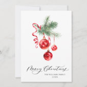 Elegante rode kerstversiering vrolijk kerstfeest w feestdagenkaart (Voorkant)