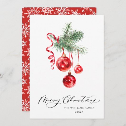 Elegante rode kerstversiering vrolijk kerstfeest w feestdagenkaart (Voorkant / Achterkant)